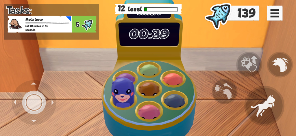I Am Cat - A cat playing a Whack-a-Mole style mini-game called Mole Lover in the I Am Cat app