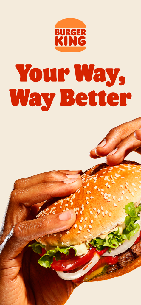 BURGER KING® App - Hände halten einen Burger King Whopper mit dem Slogan Your Way Way Better