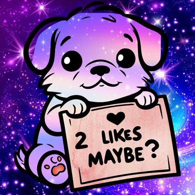 a puppy holding a sign that says 2 likes maybe?