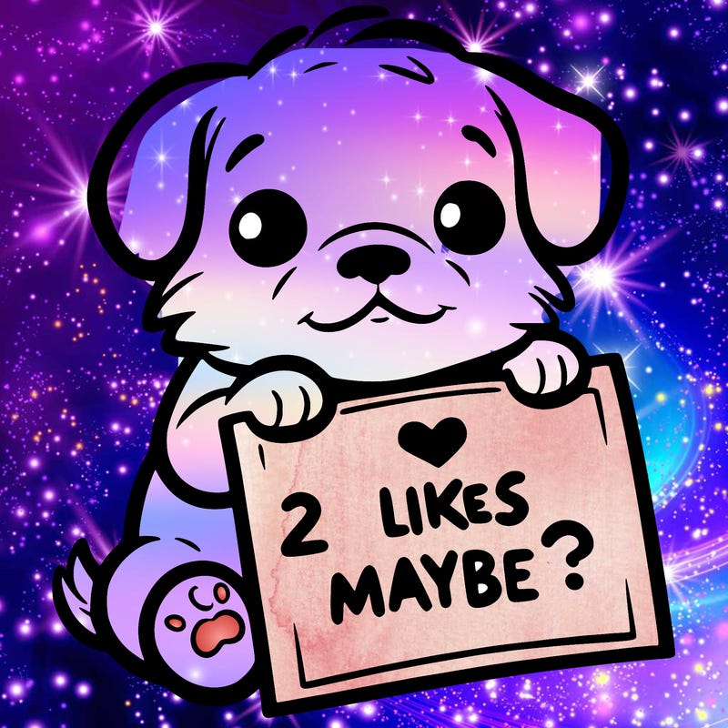 a puppy holding a sign that says 2 likes maybe?