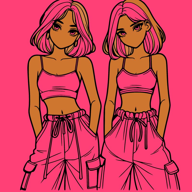 two girls with crop top with baggy pants