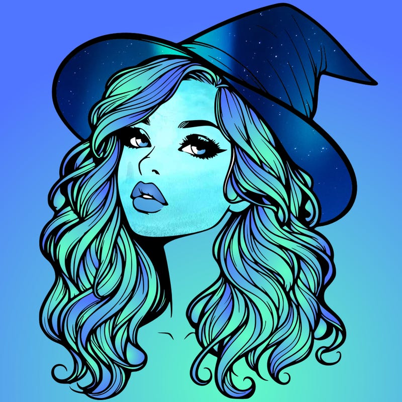 realistic witch girl with wavy hair and lips