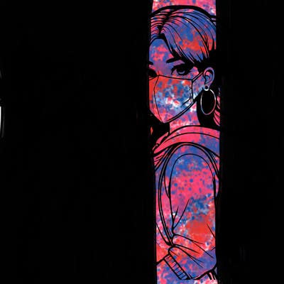 realistic girl with mask spray painting a wall