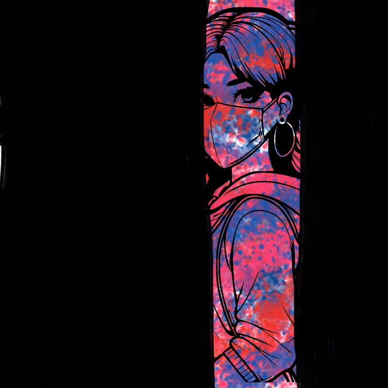 realistic girl with mask spray painting a wall