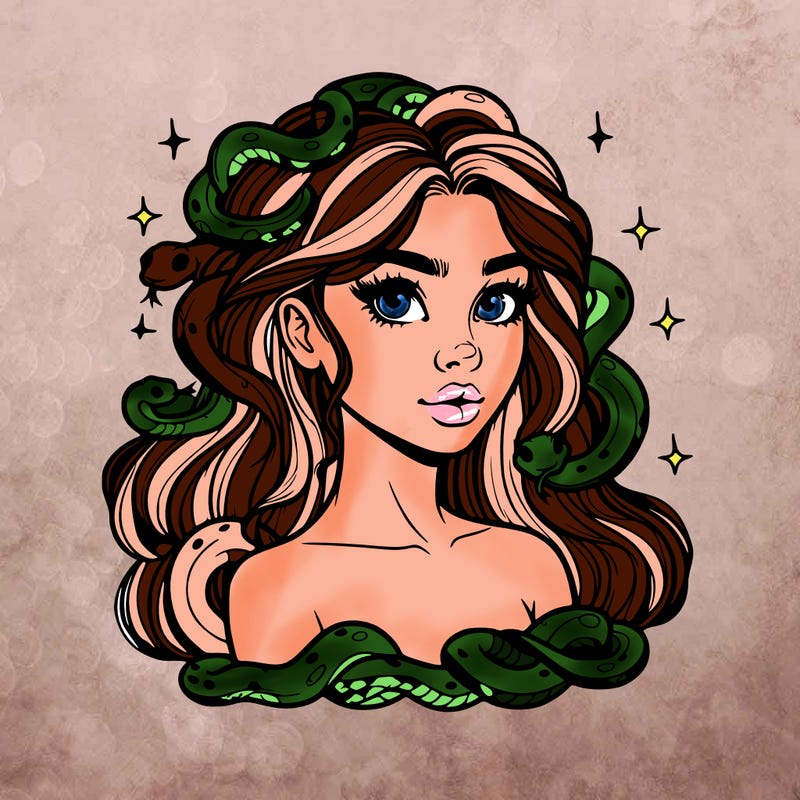 realistic girl with snakes as hair