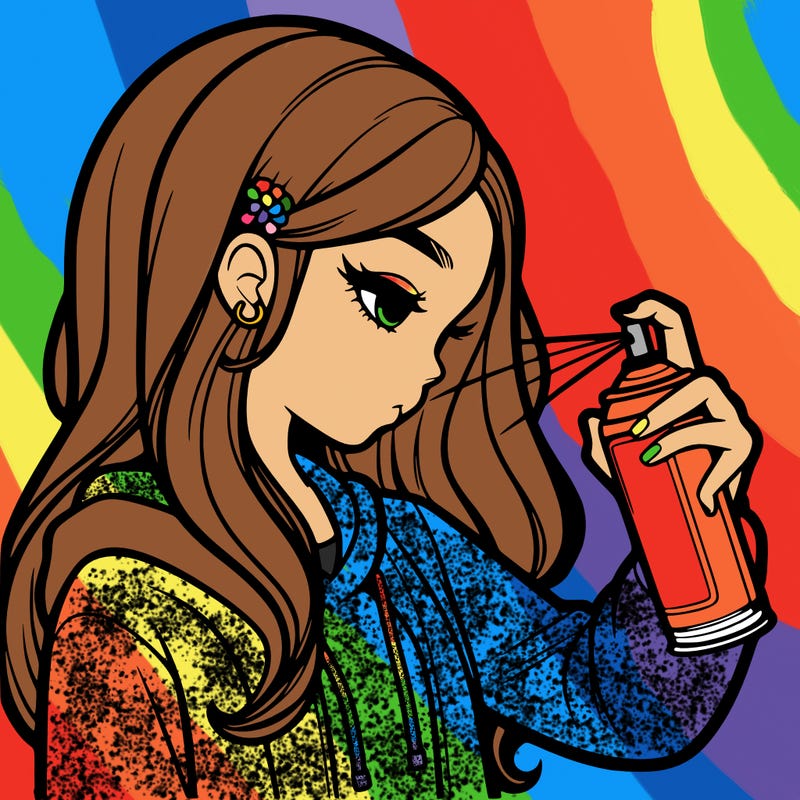 a realistic girl spray painting