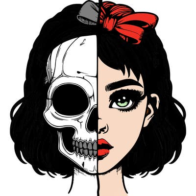 realistic girl with half skull mask