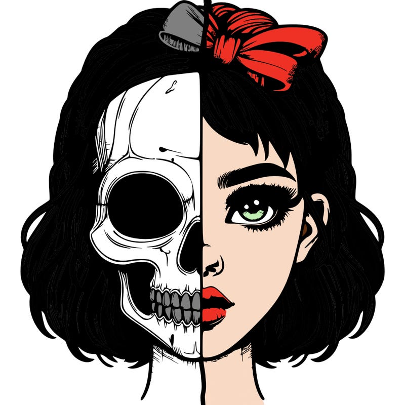 realistic girl with half skull mask