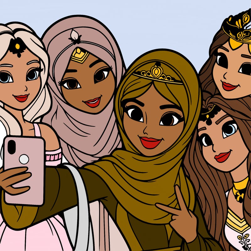 princesses taking a selfie together realistic