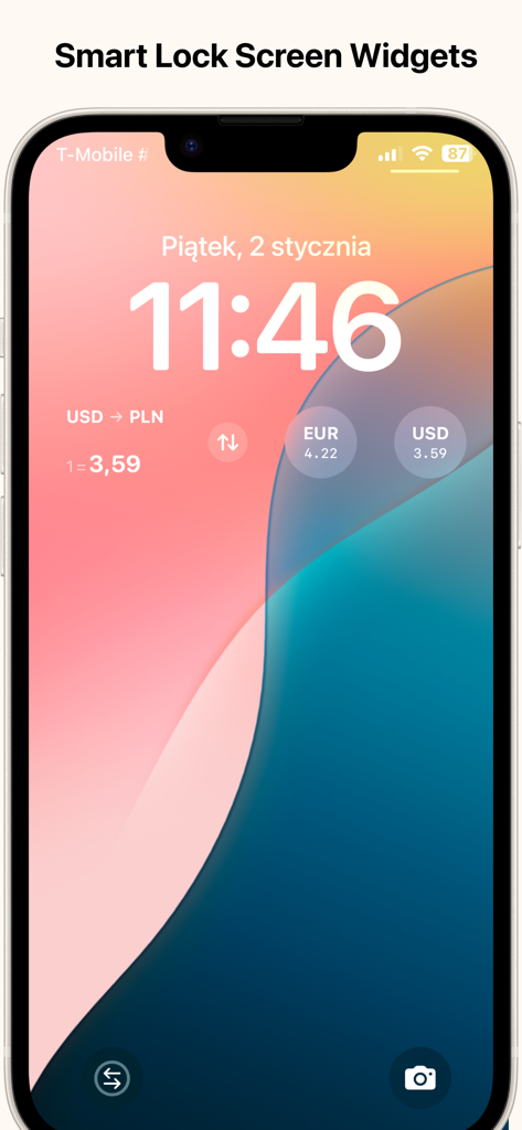 Currency Converter - Widget - iPhone lock screen featuring multiple currency converter widgets for quick exchange rate tracking