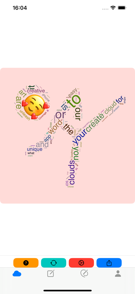 밝은 분홍색 배경에 웃는 하트 이모티콘 얼굴이 있는 창의적인 요가 자세 모양의 워드 클라우드.