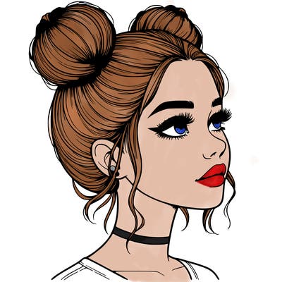 realistic girl with buns on the top of her head