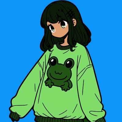 girl wearing frogging sweatshirt