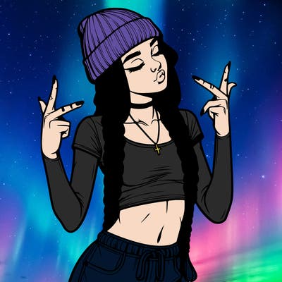 realistic teenage girl with braids and a beanie and crop top doing 🫶🏼
