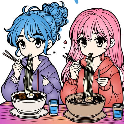 girls eating ramen