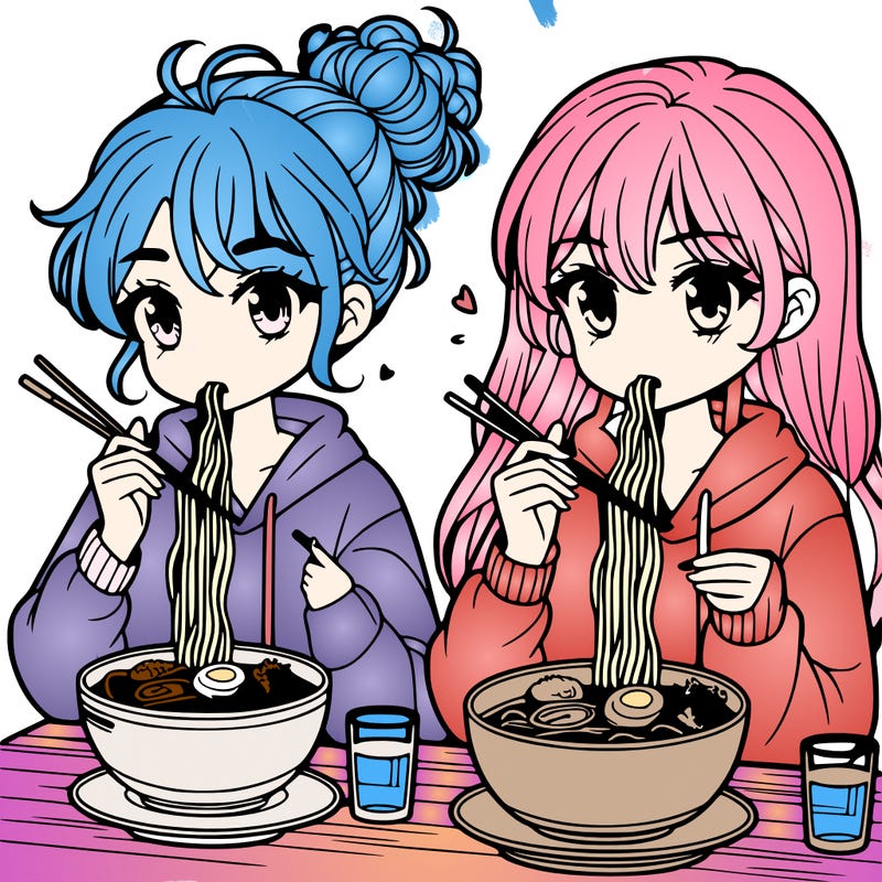 girls eating ramen