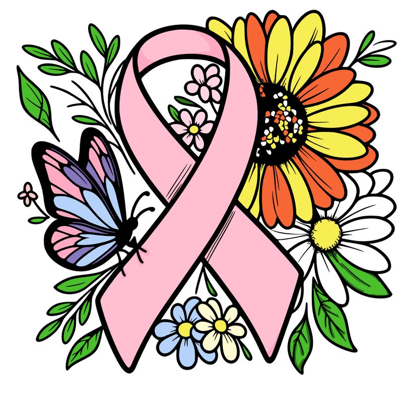 cancer awareness symbol with flowers and butterflies