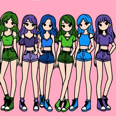 a group of girls wearing crop tops and shorts