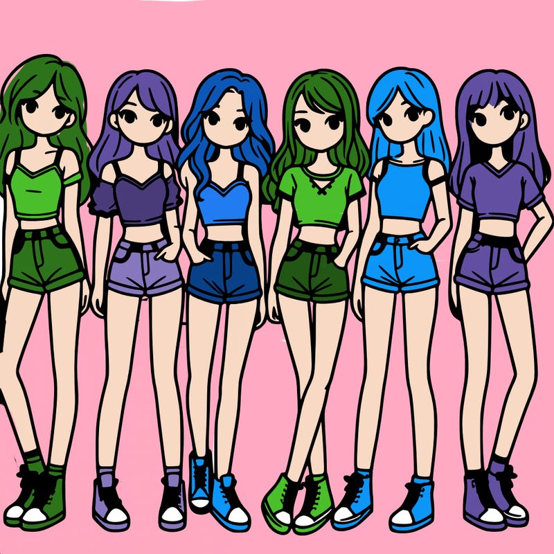 a group of girls wearing crop tops and shorts