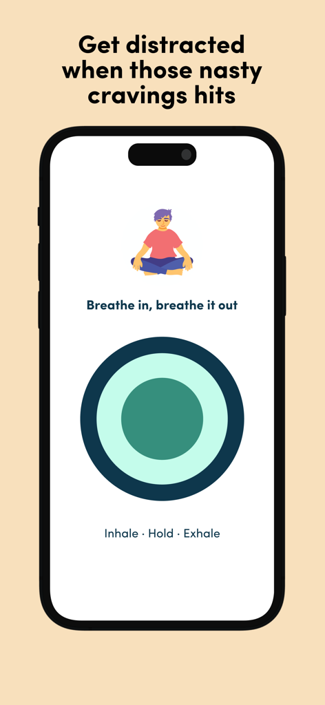 Escape the Vape - Quit Vaping - Tela de exercício de respiração guiada no aplicativo Escape the Vape para ajudar a gerenciar desejos