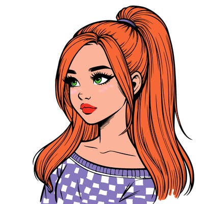 realistic girl with a high ponytail