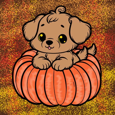 cute little puppy in a pumpkin
