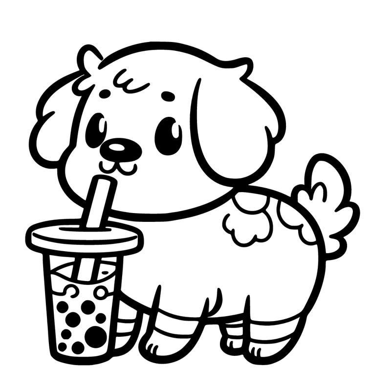 dog with boba tea