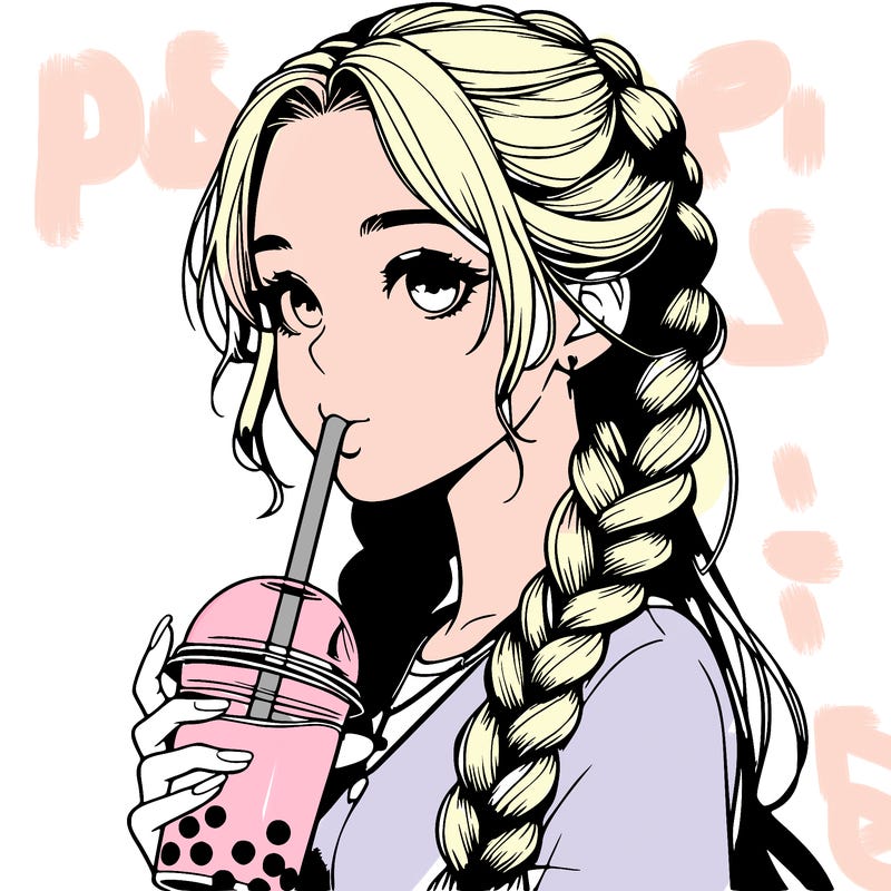 realistic girl with braided hair drinking boba