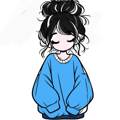 girl with baggy sweatshirt and messy bun