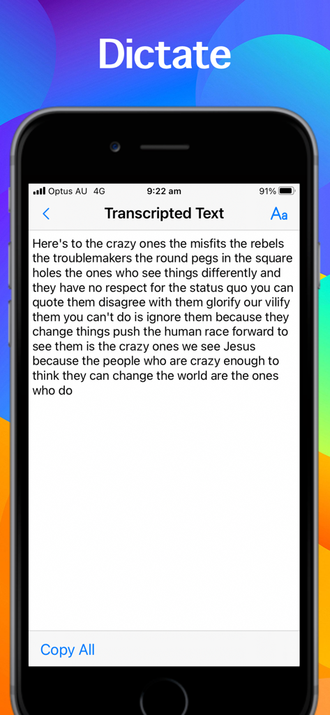 Voice Memo, Voice to Texts app - iPhone画面に表示された、音声メモアプリによる音声からテキストへの文字起こし