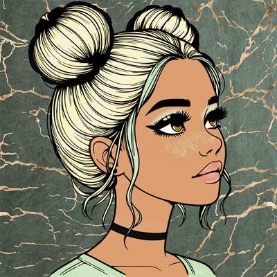 realistic girl with buns on the top of her head