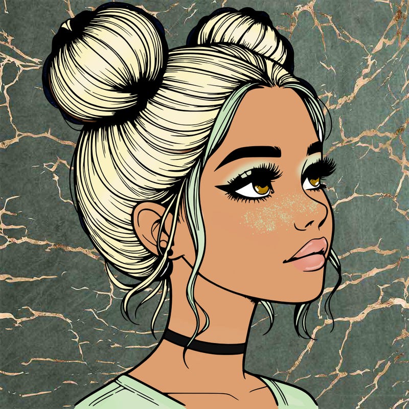 realistic girl with buns on the top of her head