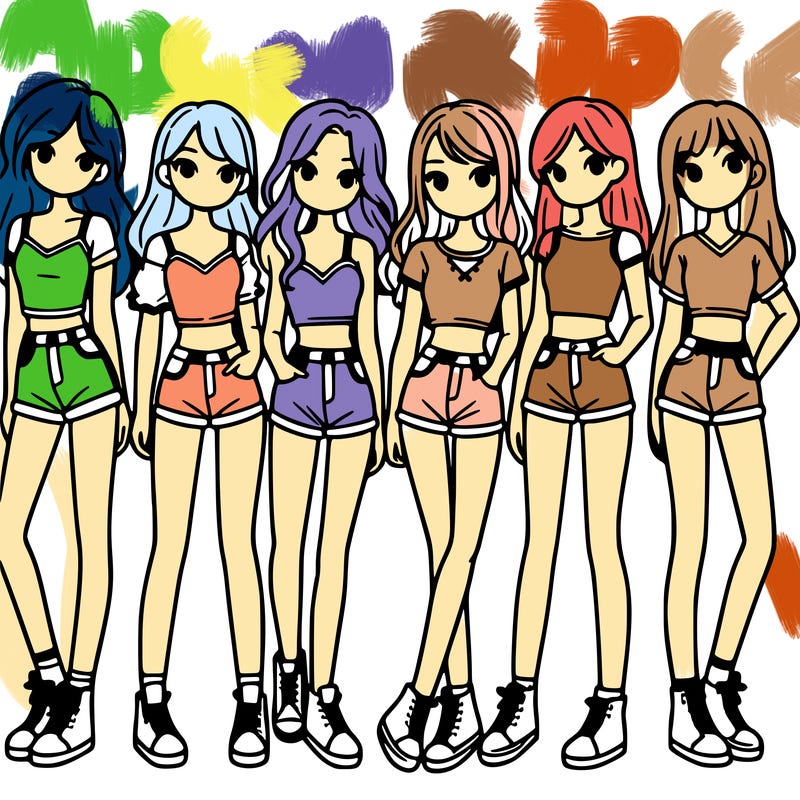 a group of girls wearing crop tops and shorts