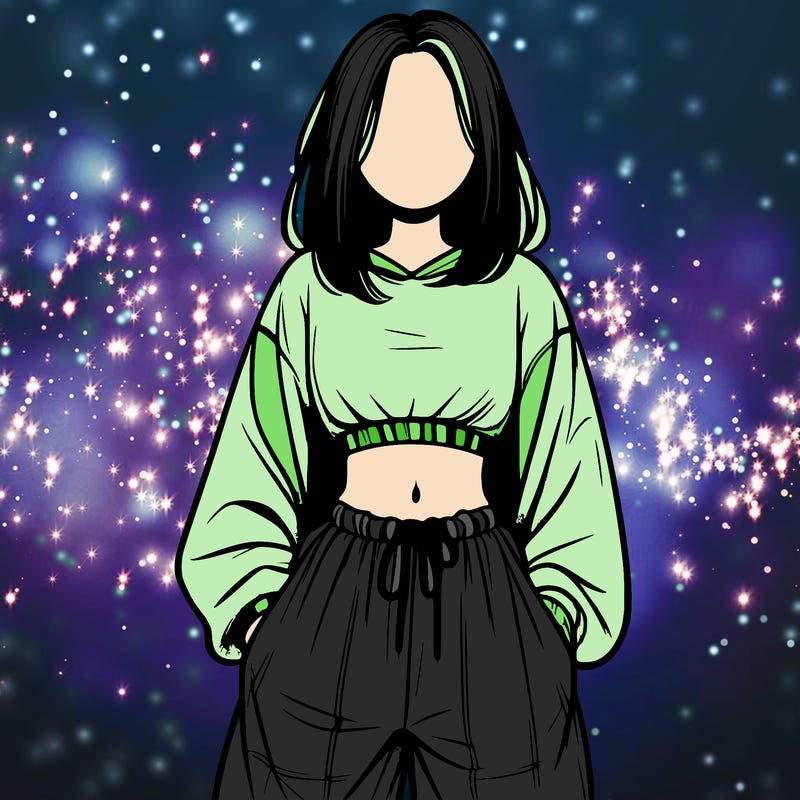 realistic girl faceless with baggy pants and a crop top