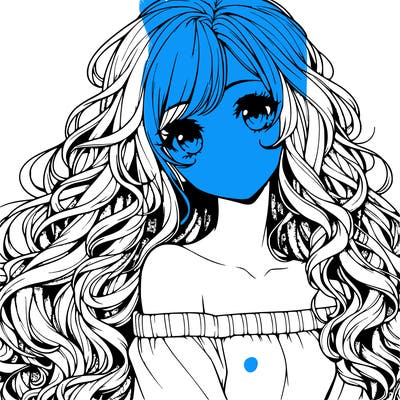 realistic, anime girl with really long curly hair