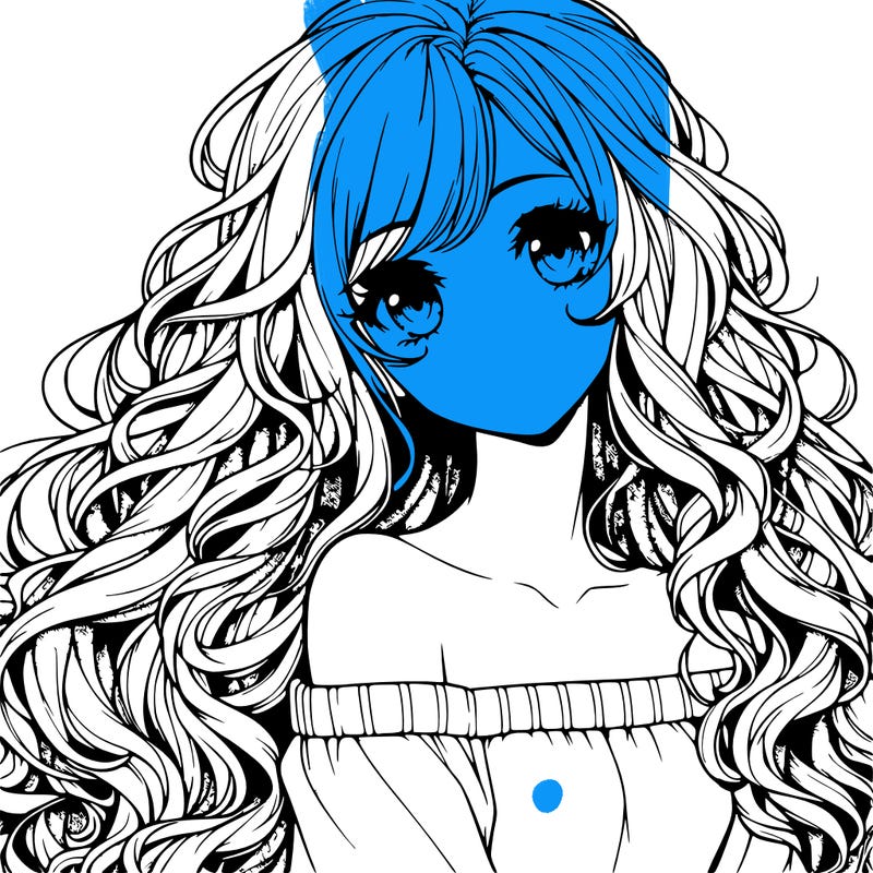 realistic, anime girl with really long curly hair