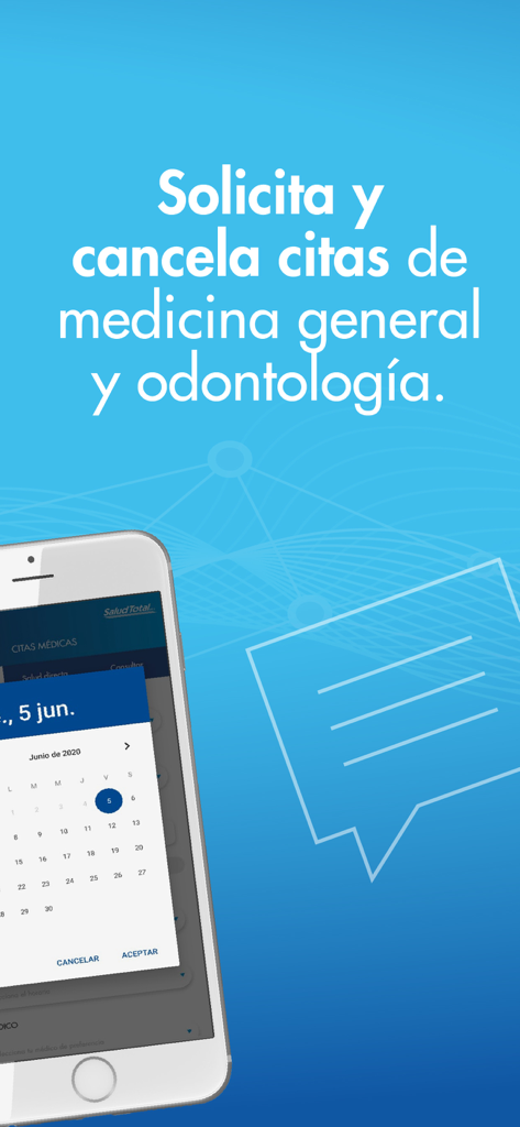 Salud Total EPS-S - Interface do aplicativo móvel Salud Total EPS-S para agendamento e cancelamento de consultas médicas e odontológicas