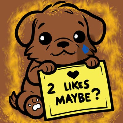 a puppy holding a sign that says 2 likes maybe?