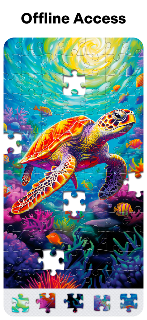 Jigsaw Puzzles for Adults HD - Un vibrante puzzle de rompecabezas de una tortuga marina que demuestra la función de juego sin conexión para adultos.