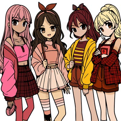 teen manga girls group of 4