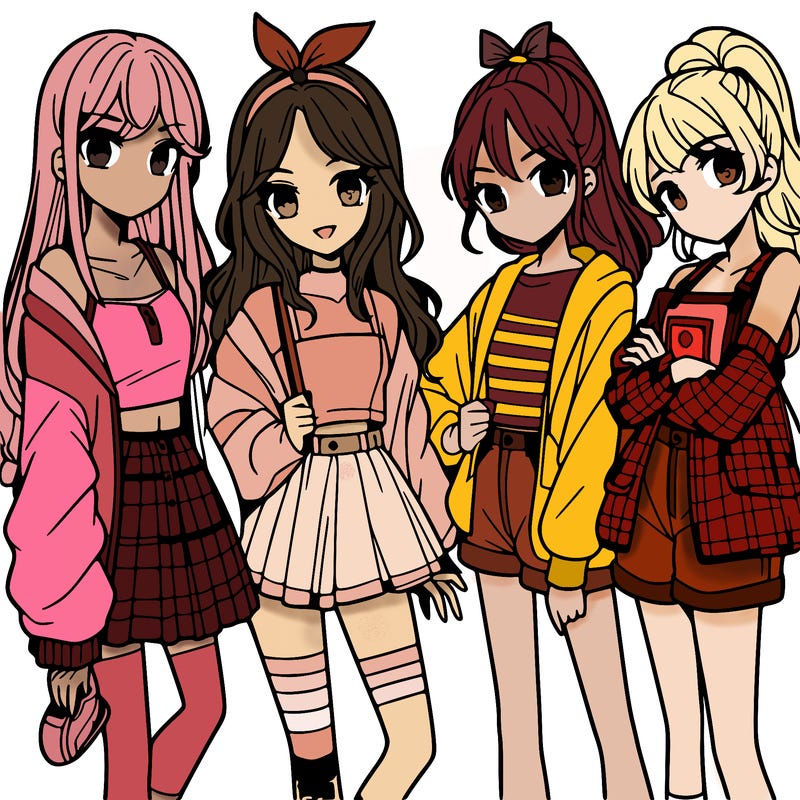 teen manga girls group of 4