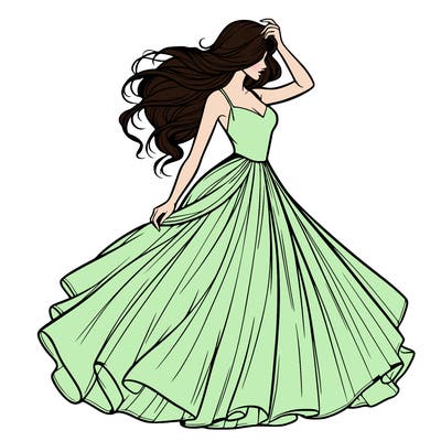 realistic woman with dress flowing in the wind