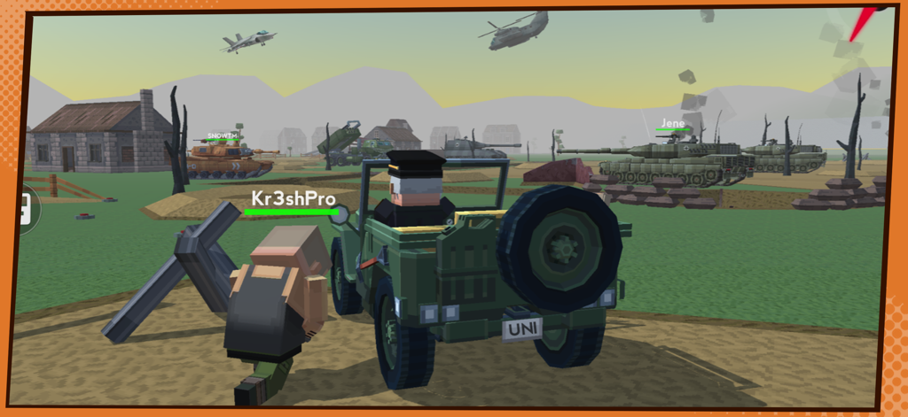 Simple Sandbox 3 - Pixel Craft - Campo de batalla militar multijugador en Simple Sandbox 3 con tanques y aviones