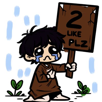 small poor toddler crying with sign that says 2 like plz