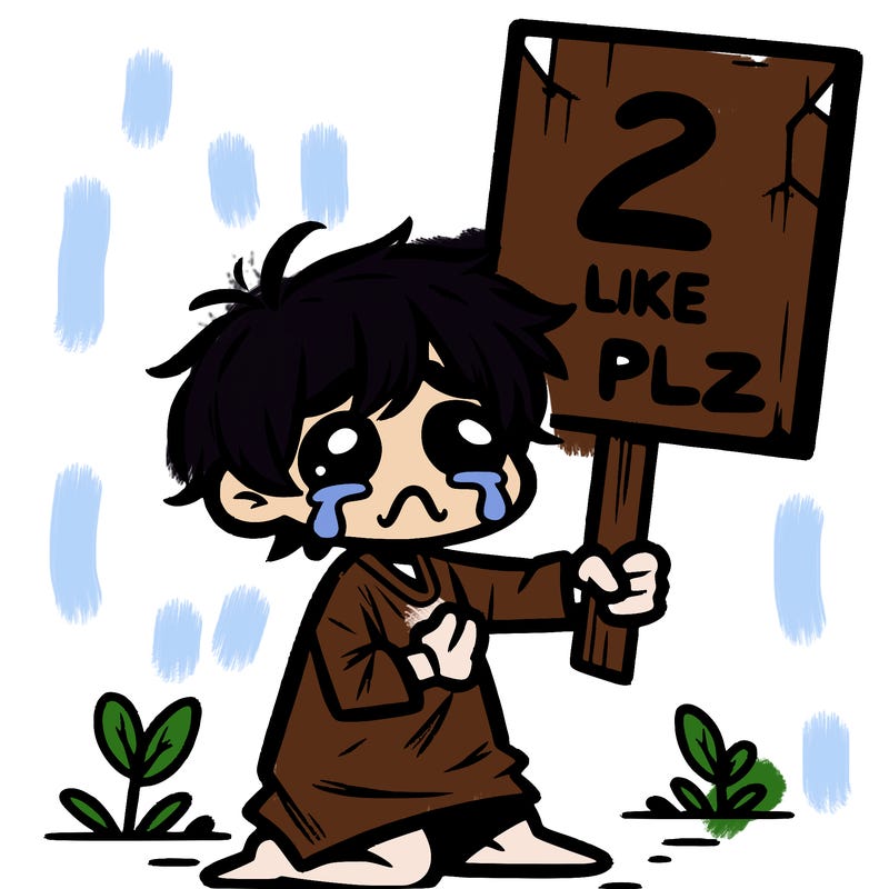 small poor toddler crying with sign that says 2 like plz
