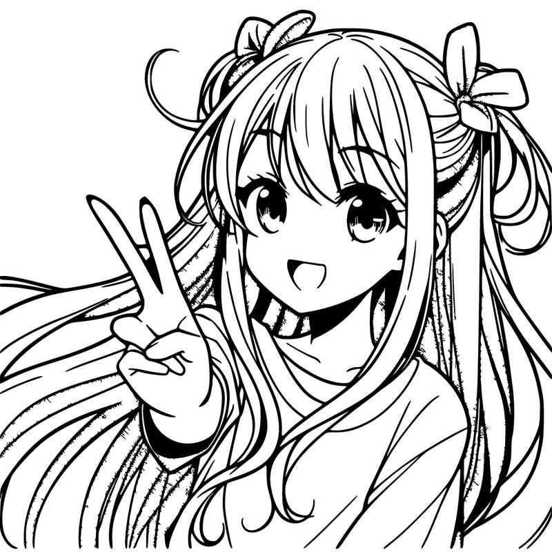 anime girl doing a peace sign long hair