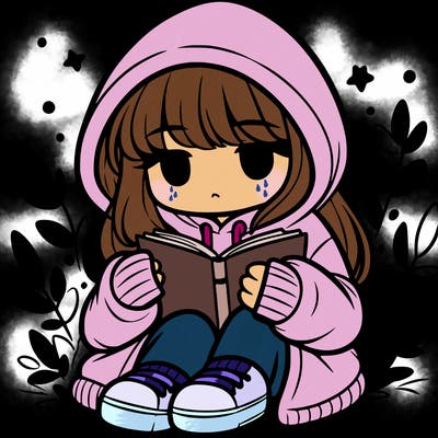 girl in oversized hoodie reading a book