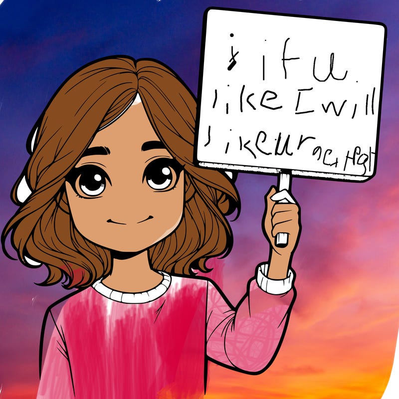 realistic girl holding up a sign