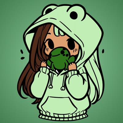 a girl holding a froggy hoodie