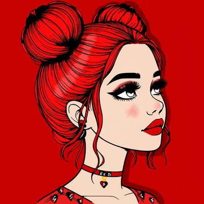 realistic girl with buns on the top of her head